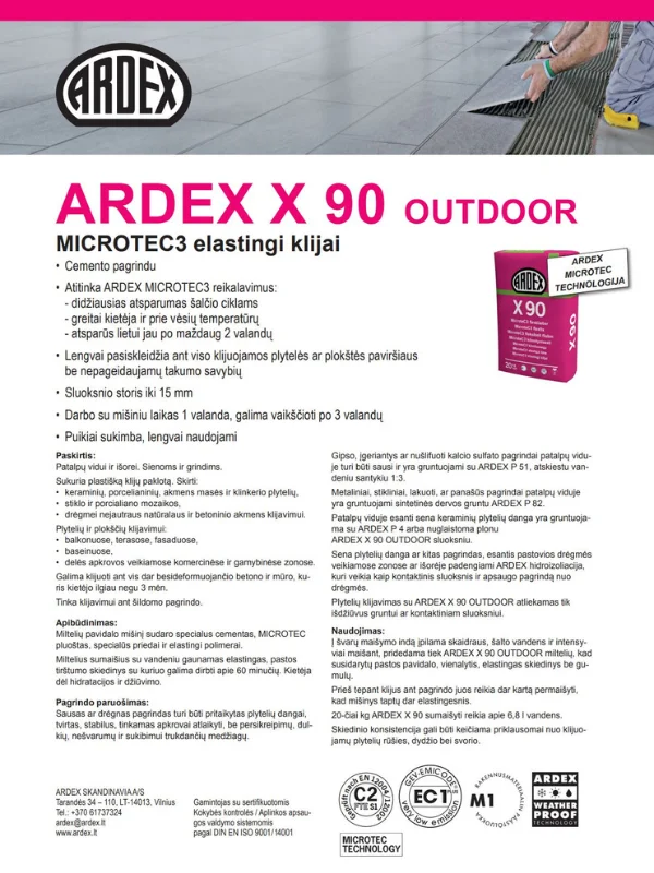Plytelių klijai terasoms Ardex X90